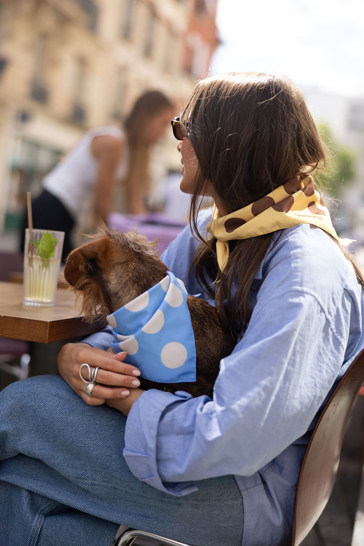 Bandana bleu à pois crème — Chien & Humain